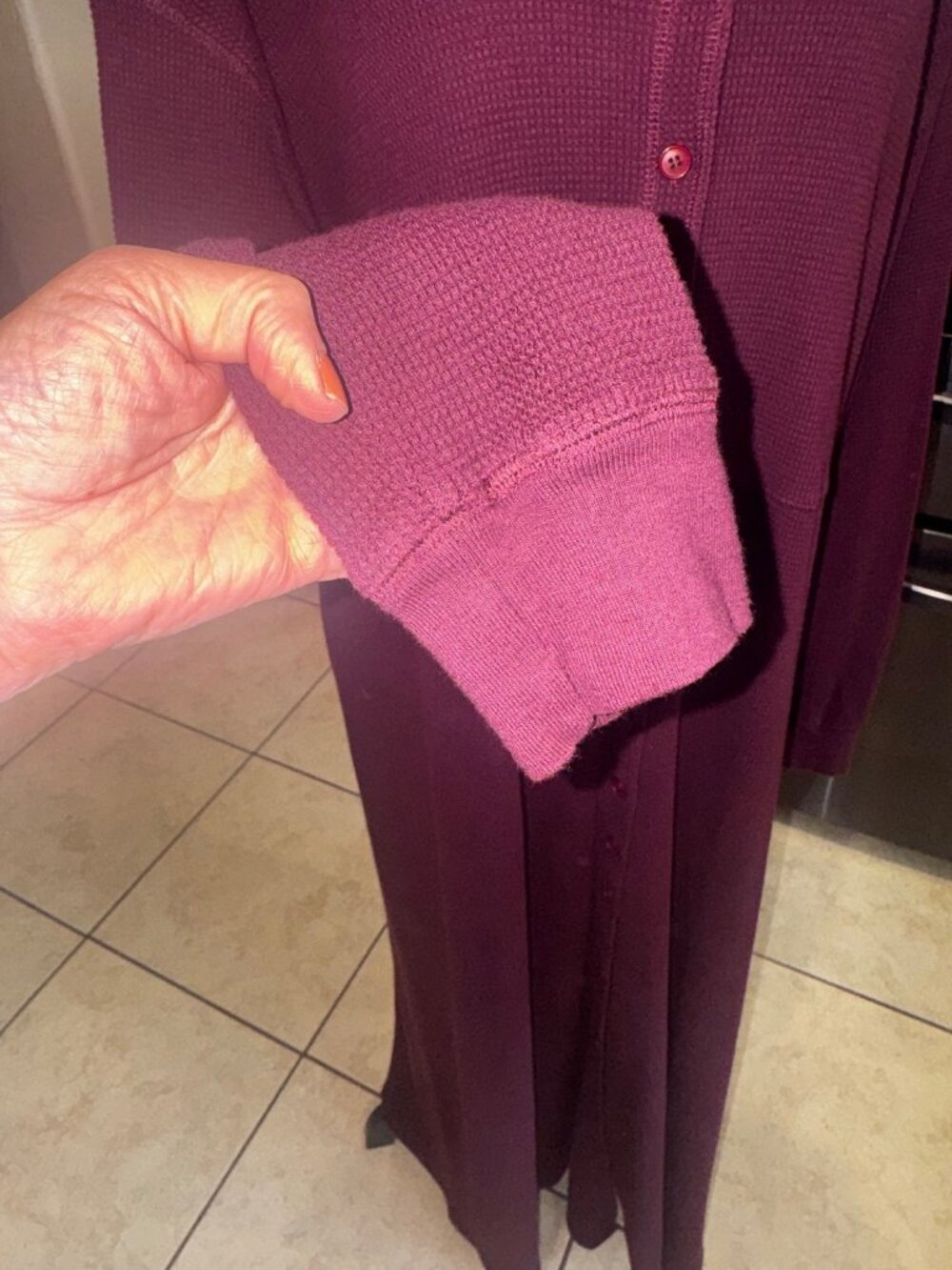 Vintage Eddie Bauer Plus Size XXL Womens Waffle Knit Burgundy Henley Maxi Dress - Picture 7 of 12
